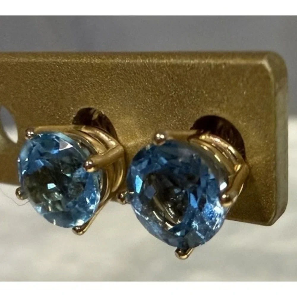 Genuine Blue Topaz Earrings in 14 Kt Yellow Gold Large Lone Star Swiss Stuller